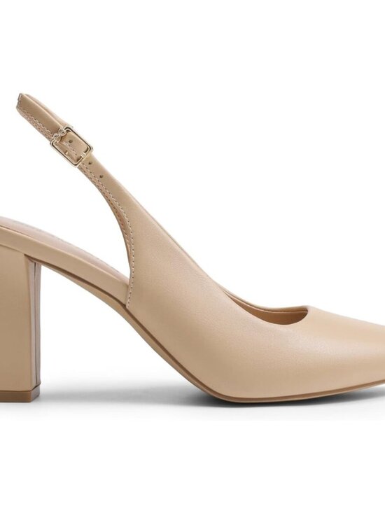 Women\'s Nude Slingback Chunky Block Heels Pointed Toe Closed Toe Pumps Shoes